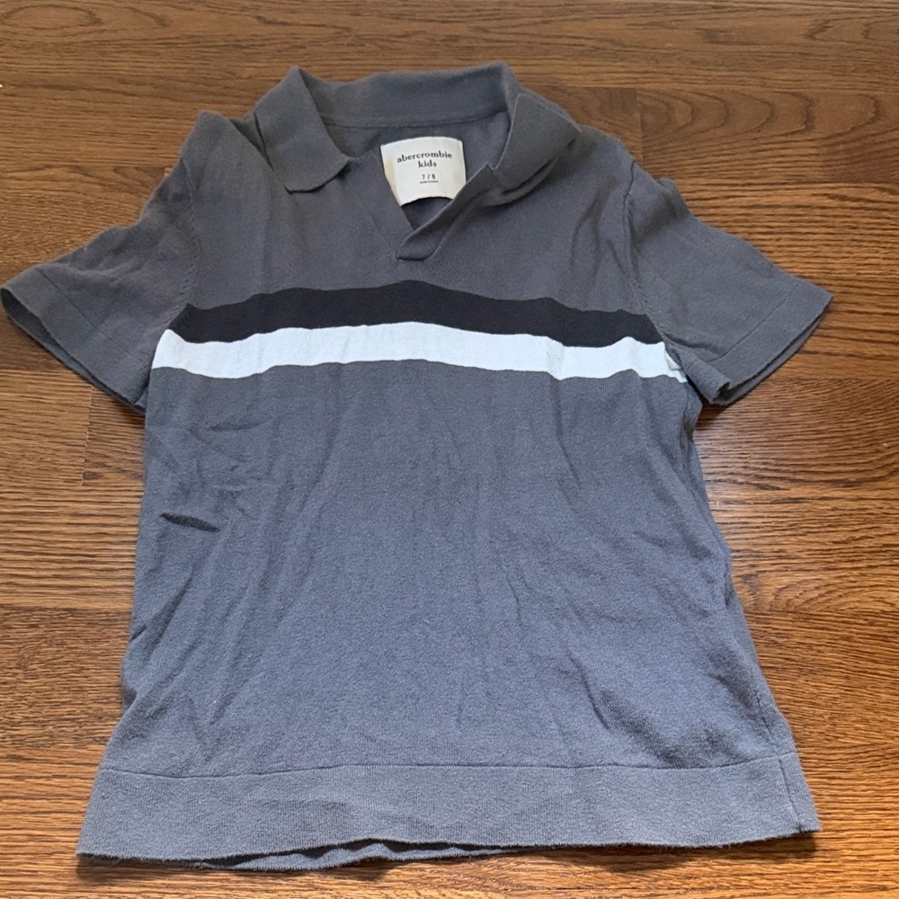 Abercrombie kids Gray Knit Polo with White & Black Chest Stripe